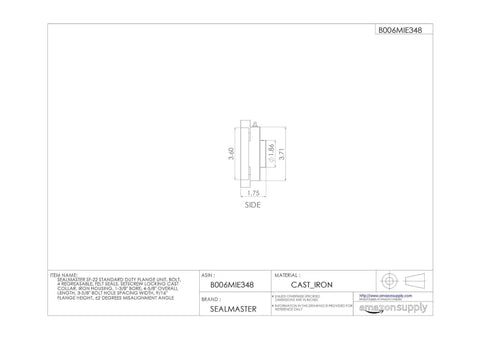Industrial Four Bolt Ball Bearing Flange Mount Unit With One Three Eighth Inch Bore Cast Iron Housing And Felt Seals side view diagram with dimensions