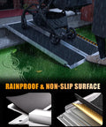 Premium 4 Foot Portable Wheelchair Ramp For Home Steps Features Non Slip Grip Built Tough Mobility Access Solution Rolls Super Smooth Over Thresholds Dead Simple Setup Done For You with stroller on rainproof surface.