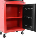 Heavy Duty Rolling Tool Chest With Sturdy Swivel Wheels And Three Smooth Drawers Plus Versatile Removable Top Box open showing interior shelves and hooks.