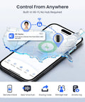 Sick Matte Black Wifi Smart Fingerprint Deadbolt Front Door Lock Built In Wifi Enables Hassle Free App Control and Security Checks without a Hub shown with app interface for remote access.