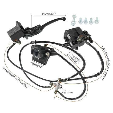 Top view of brake calipers and hoses from 4WD Rear CV Axle Shaft Assembly Kit With Reverse Gearbox For DIY ATV Go Kart Quad Buggy