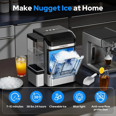Upgrade Your Kitchen Vibe With This Portable Countertop Nugget Ice Maker Cranking Out ThirtyEight Pounds Fast Of Chewable Soft Ice And HassleFree Self Cleaning For Bars And Weekend Hangouts, showcasing countertop design and ice production.