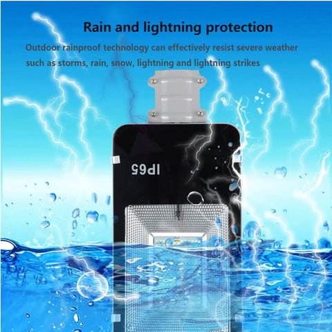Hella Bright Solar Security Lights Outdoor With Reliable Motion Sensor Technology And IP65 Waterproof Build showcasing its rain and lightning protection features.