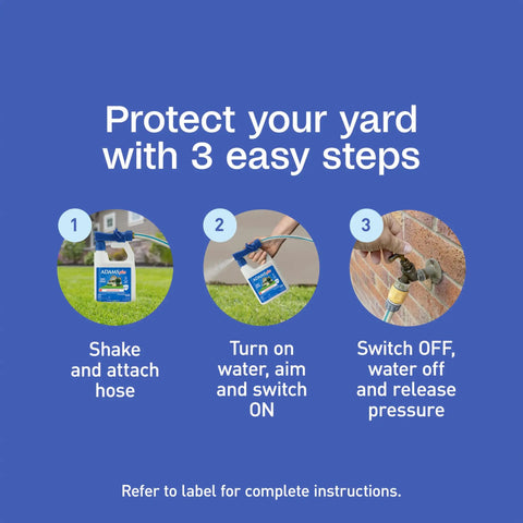 Three steps showing how to use Yard Spray That Kills Fleas Ticks Mosquitoes And Ants Up To 5000 Sq Ft With 32 Fluid Ounces Easy To Use Outdoor Pest Control For Lawns And Patios Easy To Apply From Hose End Or Sprayer For Quick Outdoor Pest Protection