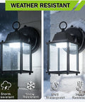 Super Chill Outdoor Wall Lantern With Built In Dusk To Dawn Sensor Slick Aluminum Build Daylight Led 5000k Black Exterior Light 2 Pack closeup of weather-resistant features.