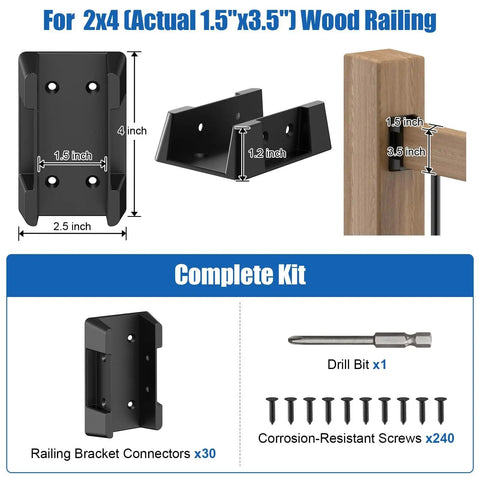 30 Pack Deck Railing Brackets Connectors For 2x4 Wood Posts Angled Railing Kit With Screws No Fuss Easy Install Handrail Stair Fence Rail Bracket Set