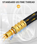 Standard US fine thread on 12 Inch Tire Inflator Extension Hose With Clip On Chuck And Presta Valve Adapter