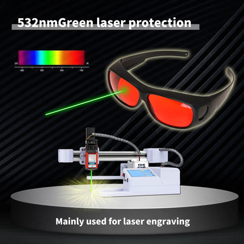 Heavy Duty Laser Safety Goggles Designed For Blue And Green Lasers Spanning 190 To 540 Nm Spectrum Ideal For Engraving Hustle While Keeping Your Peepers Locked In And Comfy All Day on display with laser engraving machine and green laser beam