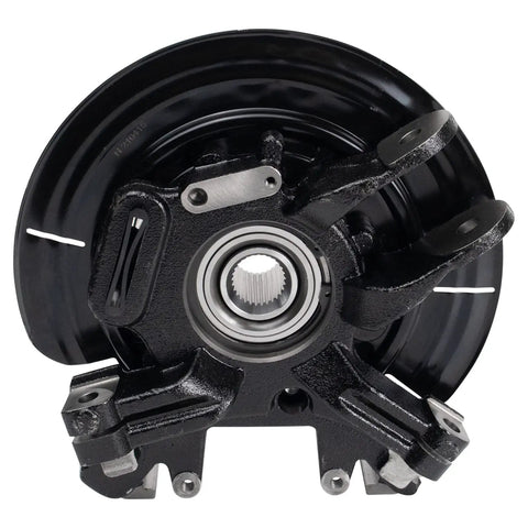 Heavy Duty Steel Rear Wheel Bearing And Hub Assembly With Suspension Knuckle Pair Driver Side And Passenger Side, front view, black finish.