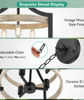 Detail view of Versatile 3 Light Farmhouse Chandelier With Adjustable Height Pendant Or Semi Flush Mount Rustic Ceiling Light Fixture