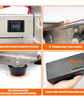 Versatile Mini Belt Sander With 7 Speeds For Polishing Grinding And Cutting showing switch, 15-degree angle, anti-vibration base, and speed controller.