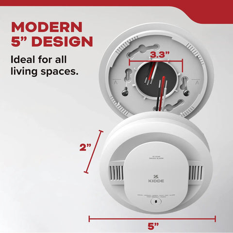 Hardwired Smoke Detector With Aa Battery Backup And 120V Ac Power Two Pack showing a modern 5-inch design in white color for home use.