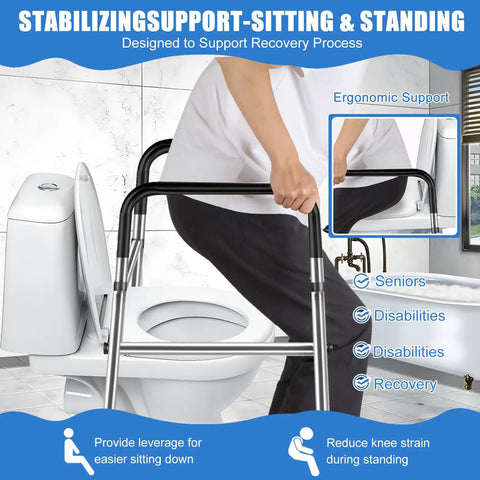 Built Tough Adjustable Toilet Safety Rails For Elders And Heavy Duty Bathroom Grab Bars With Solid Grip Handles, user holding rail.