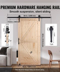 Badass 42X84 Inch Sliding Barn Door With Full 7Ft Hardware Kit And Glide Handle Solid Wood Core Panels shown with hardware dimensions.