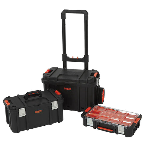Workhorse Light Duty Modular Rolling Toolbox System With Telescopic Handle And Mobile Base With Two Rugged Rubber Wheels shown