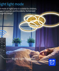 90W Dimmable LED Ceiling Light With Remote Control, 5 ring gold chandelier in night mode, serene bedroom setting