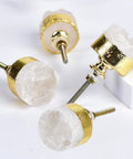 Four Pack Real Deal Natural Clear Quartz Crystal Cabinet Knobs With Gold Plated Solid Brass Base For Drawers And Dressers Smooth Everyday Premium Hardware, 1.5 inch round knobs.