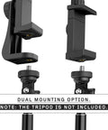 Dual mounting option for Phone Tripod Mount With Wireless Remote And Adjustable Clamp, shown without tripod