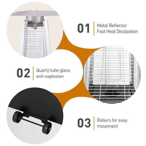 Propane Patio Heater With Wheels 48,000 BTU Outdoor Stainless Steel Gas Heater Delivers 360 Degree Heat for Deck or Patio