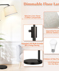 Fully Dimmable Arc Floor Lamp With 1000 Lumens LED Edison Bulb Included Modern Tall Standing Lamp For Living Room Bedroom Office And Dining Area Black Linen Shade And Sleek Contemporary Design