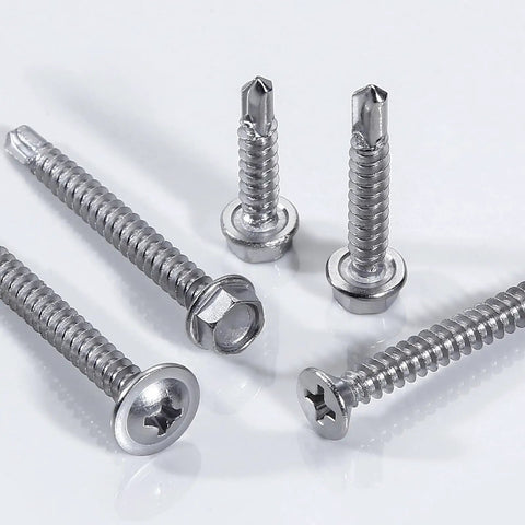 Hardcore Boss Grade 440 Piece 410 Stainless Steel Self Tapping Screw Assortment Kit For Sheet Metal showing hex and flat head screws.