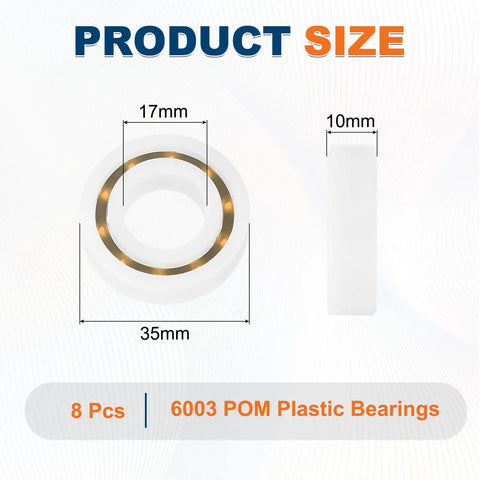Sweet High Performance 8 Pack 6003 Pom Plastic Deep Groove Ball Bearings With A Tight 17 X 35 X 10mm Dimension and Slick Zero Friction Design For Badass Heavy Duty Diy Mechanics And Auto Projects - size illustration.