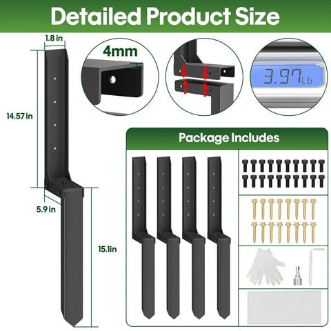 Tough As Nails 4 Pack Fence Post Repair Kit With 8mm Double Layer Anchors, detailed size chart and included parts.