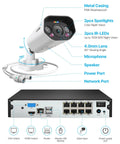 Diagram of the 8 Channel 4K Spotlight PoE Security Camera System With Eight 8MP Outdoor Indoor Metal Cameras, details highlighted.