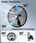 20 Inch Wall Mount Fan Oscillating With 3 Speed Settings High Velocity Industrial Air Circulator for wide oscillation and coverage.