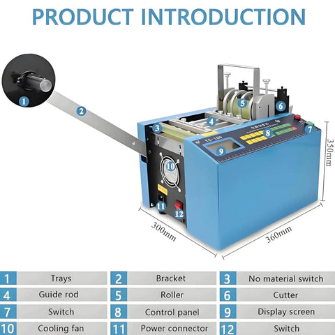 Product introduction image for Automatic Heat Shrink Tube Cutter And Cold Cable Trimmer for Rubber Plastic Tubing features.