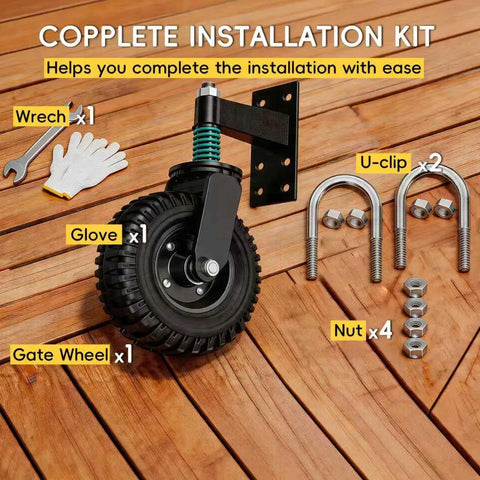 8 Inch Heavy Duty Fence Gate Wheels 660 Lbs Capacity Built Like A Tank With Spring Cushioned Casters installation kit with wheel and tools