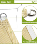 Right Triangle Beige Shade Sail 8x8x11.3 Ft Air Permeable HDPE Shade Cloth with double-layer webbings and metal ring