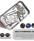 Magnetic Tray Set With Telescoping Magnet Pickup Tool 4 Piece Stainless Steel Round And Rectangular Trays For Screws Nuts Bolts Pro Grade Heavy Duty Automotive Shop Organizer, rectangular tray with screws and tools