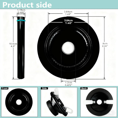 Heavy Duty Gas Cap Adapter For Evap Smoke Machine Leak Tester, aluminum alloy build, detailed dimensions shown.