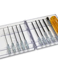 Hex Socket Screwdriver Set 11 Piece Inch Sizes With Ballpoint Tip For Tight Spots Hardened Steel Blades in clear case with yellow handle