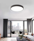 Sleek Black Flush Mount LED Ceiling Light Fixture 19.6 Inch 39W Modern Ceiling Lamp in living room with city view