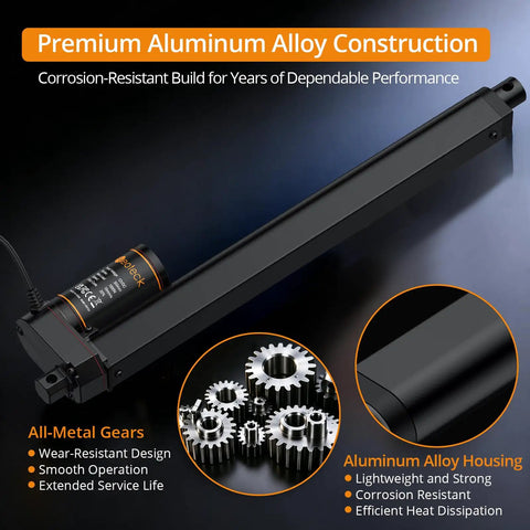 Heavy Duty 12V Linear Actuator Pumps Out 1500N Thrust With Slick 12 Inch Stroke For Bed Lifts Solar Mounts And Medical Equipment Built Tough With IP65 Weather Sealing showing premium aluminum alloy construction with all-metal gears.