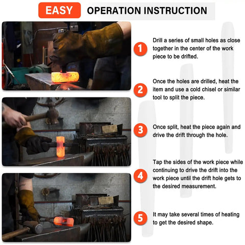 Step-by-step guide using Pro Grade Drift Kit For Forging Hammer Eye Holes Eye Drift Tool Set 3 Pack For Tongs Tomahawks Axes And Knives.
