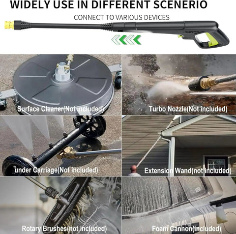 Various attachments for 4500 PSI Pressure Washer With 4 Quick Connect Nozzles Inlet Hose And Filter And Foam Cannon For Cars Fences Driveways Patios And Home Cleaning This Beast Delivers Serious Cleaning Power Without Wasting Water