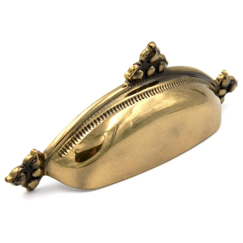 Spanish Gothic Cabinet Cup Pull In Dark Antique Copper Finish top view with ornate details in solid brass quality.