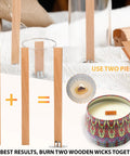 Dope Cherry Wood Candle Wicks Kit For DIY Candles, 100 Pcs With Long Lasting Flame, Stand, and Metal Bases in Use
