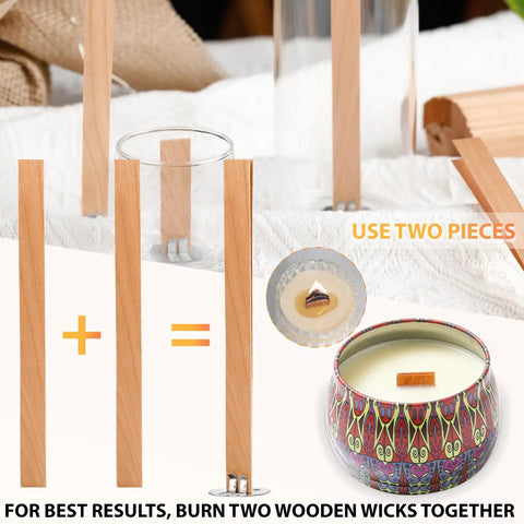 Dope Cherry Wood Candle Wicks Kit For DIY Candles, 100 Pcs With Long Lasting Flame, Stand, and Metal Bases in Use