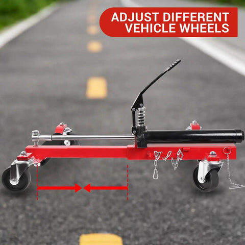 Set Of Two Heavy Duty Hydraulic Wheel Dollies With Foot Pump Lift And Six Thousand Pound Capacity For smooth rolling tire skates with adjustable features.
