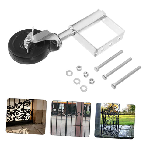 Badass Heavy Duty Spring Loaded Gate Caster with a black wheel and metal frame, suitable for gates on uneven terrain.