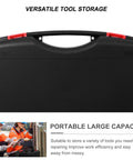 Badass Portable Plastic Tool Case With Slide Out Drawers And Heavy Duty Carry Handle For Technicians Gear Sorting High Capacity Foldable Jobsite Hauler Durable Workbox - black exterior with red handle.