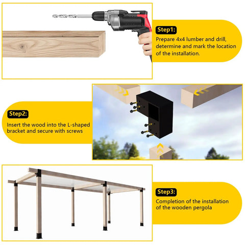 Three Way Pergola Brackets L Shaped Right Angle Corner Brackets For Four By Four Beams Indoor Outdoor Wood DIY For Pavilion Gazebo Porch Deck Cabin Four Pack