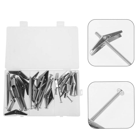 Heavy Duty Toggle Bolt Kit With Wing Nuts And Drywall Anchors 24 Pcs Screws Set Galvanized Iron open case view