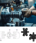 Solid Type Flexible NBR Rubber Spider Center Insert For L Jaw Couplings L110 Fit, Rugged Heavy Duty Vibration Dampening, Durable Black 4 Pack, Precision Machined, Shock Absorb, Ideal For Industrial Equipment. Black L110 jaw coupling spider insert shown with machining diagram