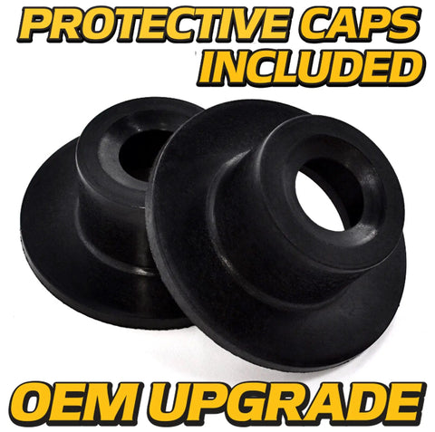 Beefed Up Adjustable Steering Drag Link Set for Lawn Tractors Husqvarna Compatible LH and RH Ends for Precise Wheel Alignment Toe In Toe Out 360 Degree Crimp 50 Percent Stronger 4130 Steel With Zinc Coating Includes Plastic Wear. black protective caps