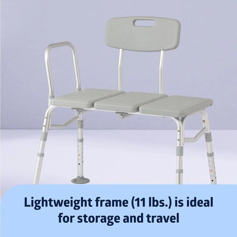 Transfer Bench Shower Chair With Backrest Adjustable Seat From 18 To 22.5 Inches Durable Aluminum Frame Supports Up To 400 Lbs